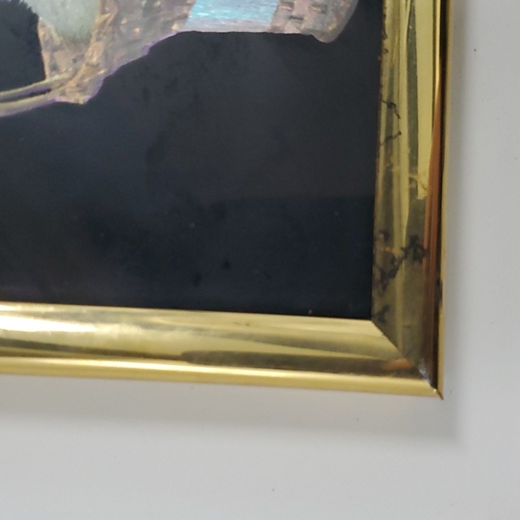 Vtg 80s cat in a basket foil framed art ltd #6013 kafka industries - Picture 3 of 6